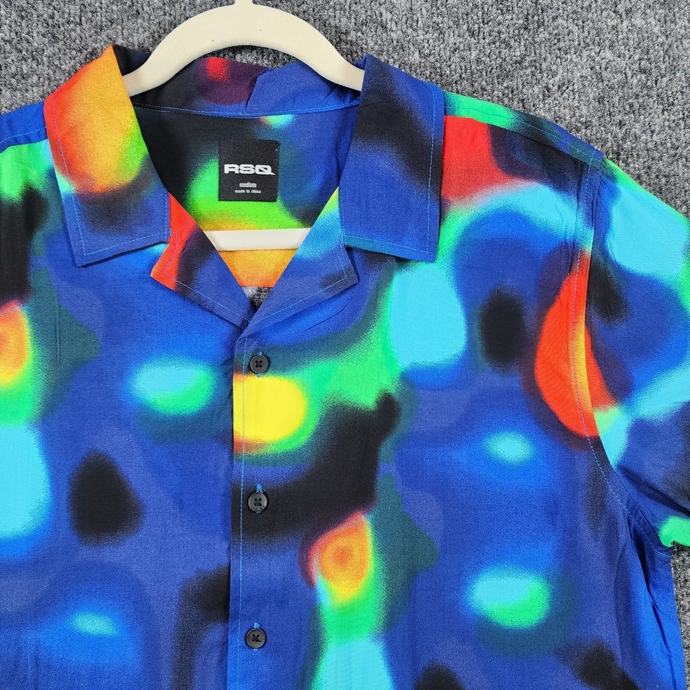 RSQ Mens Y2K Rave Festival Psychedelic Streetwear Camp Loop Shirt Size M NWOT